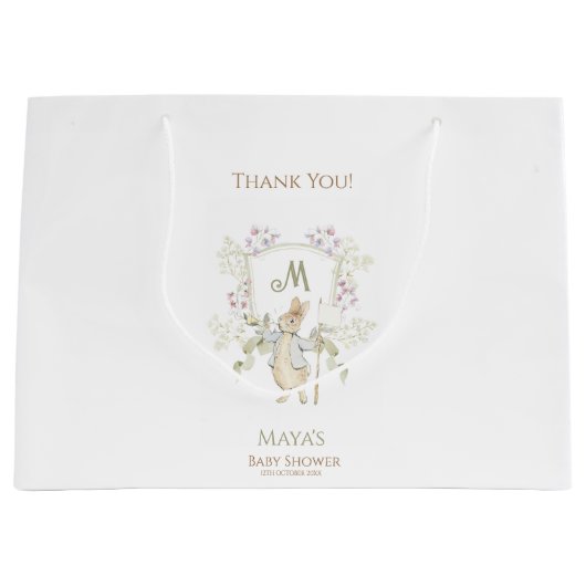 Gingham Peter de Konijn Monogram Baby shower Groot Cadeauzakje (Voorkant)