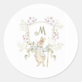 Gingham Peter de Konijn Monogram Baby shower Ronde Sticker