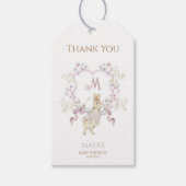 Gingham Peter de Konijn Roze Monogram Baby shower Cadeaulabel (Voorkant)