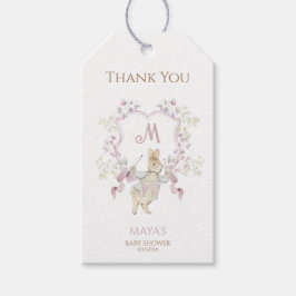 Gingham Peter de Konijn Roze Monogram Baby shower Cadeaulabel