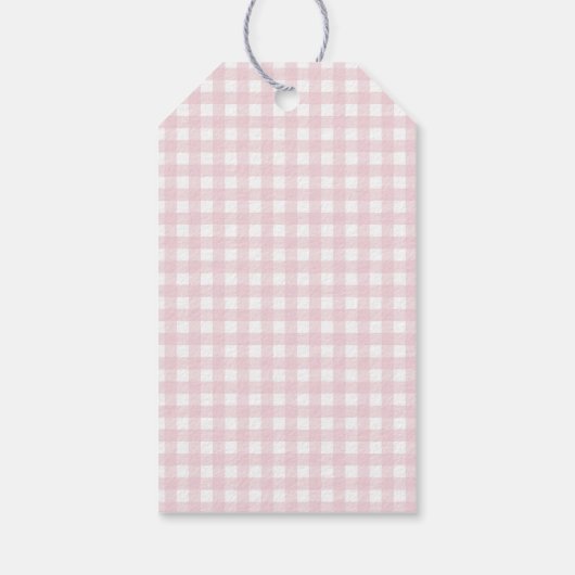 Gingham Peter de Konijn Roze Monogram Baby shower Cadeaulabel (Achterkant)