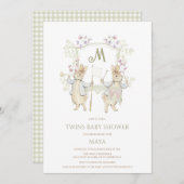 Gingham Peter the Rabbit Crest Twins Baby shower Kaart (Voorkant / Achterkant)