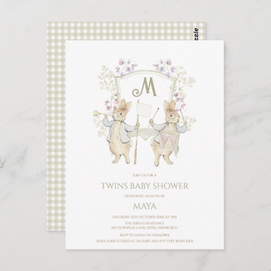 Gingham Peter the Rabbit Twins Baby shower Budget Briefkaart (Voorkant / Achterkant)