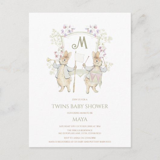 Gingham Peter the Rabbit Twins Baby shower Budget Briefkaart (Voorkant)