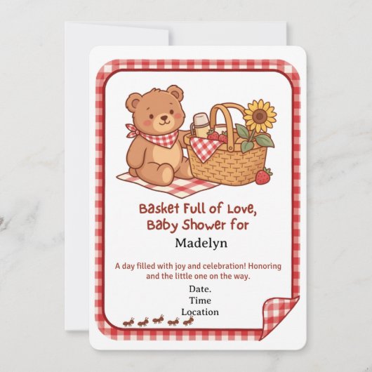 Gingham Picknick Beer Babyshower Uitnodiging (Voorkant)
