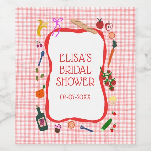 Gingham Picknick Modern Liefdevol Aangepaste Bruid Wijn Etiket (Enkel label)
