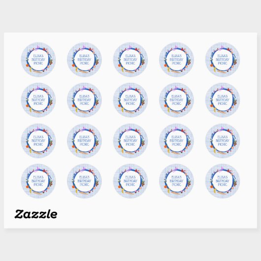 Gingham Picknick Modern Liefste AANGEPASTE VERJAAR Ronde Sticker (Vel)