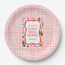 Gingham Picknick Modern Mooie Aangepaste Bruidsdou Papieren Bordje