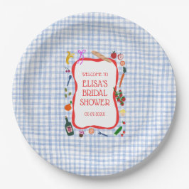 Gingham Picknick Modern Mooie Aangepaste Bruidsdou Papieren Bordje