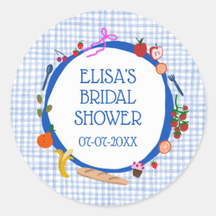 Gingham Picknick Modern Mooie Aangepaste Bruidsdou Ronde Sticker