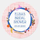 Gingham Picknick Modern Mooie Aangepaste Bruidsdou Ronde Sticker (Voorkant)