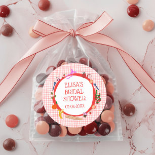 Gingham Picknick Modern Mooie Aangepaste Bruidsdou Ronde Sticker