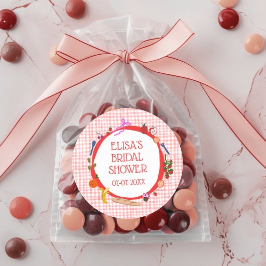 Gingham Picknick Modern Mooie Aangepaste Bruidsdou Ronde Sticker