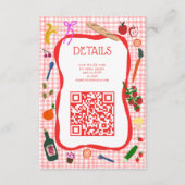 Gingham Picknick Modern Mooie Aangepaste QR Bruids Informatiekaartje (Voorkant)