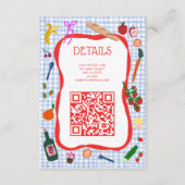 Gingham Picknick Modern Mooie Aangepaste QR Bruids Informatiekaartje (Voorkant)