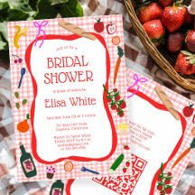 Gingham Picknick Modern Mooie Aangepaste QR Bruids