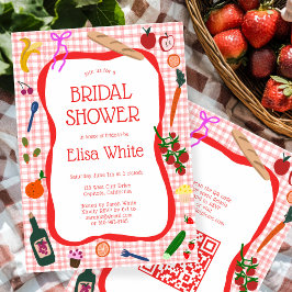 Gingham Picknick Modern Mooie Aangepaste QR Bruids Kaart