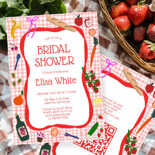 Gingham Picknick Modern Mooie Aangepaste QR Bruids Kaart
