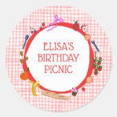 Gingham Picknick Modern Mooie Aangepaste Verjaarda Ronde Sticker (Voorkant)