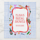 Gingham Picknick Moderne Cute Aangepaste Bruidsdou Wijn Etiket (Enkel label)