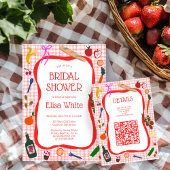 Gingham Picknick Moderne Cute Aangepaste QR Bruids Informatiekaartje