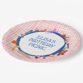 Gingham Picknick Moderne Cute Aangepaste VERJAARDA Papieren Bordje (Gekanteld)