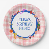 Gingham Picknick Moderne Cute Aangepaste VERJAARDA Papieren Bordje (Voorkant)