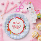 Gingham Picknick Moderne Cute Aangepaste VERJAARDA Papieren Bordje (Feest)
