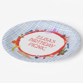 Gingham Picknick Moderne Cute Aangepaste VERJAARDA Papieren Bordje (Gekanteld)