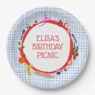 Gingham Picknick Moderne Cute Aangepaste VERJAARDA Papieren Bordje