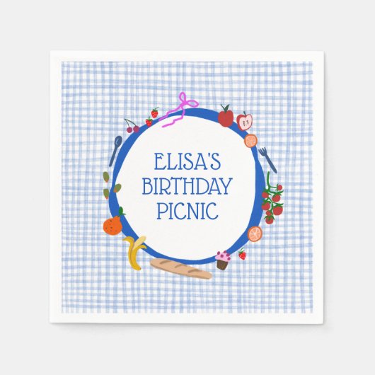 Gingham Picknick Moderne Cute Aangepaste VERJAARDA Servet (Voorkant)