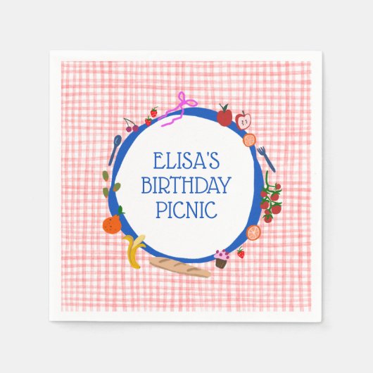 Gingham Picknick Moderne Cute Aangepaste VERJAARDA Servet (Voorkant)