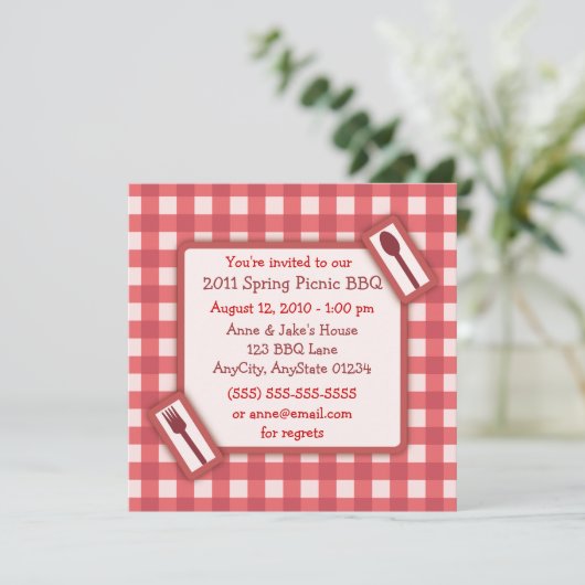 Gingham Picnic BBQ Uitnodiging (Staand voorkant)
