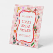 Gingham Picnic Modern CUSTOM Vrijgezellenfeest CAD Reclamebord Met Voetstuk (Voorkant)