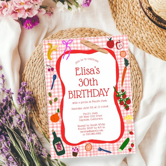 Gingham Picnic Modern Cute CUSTOM BIRTHDAY PARTY Kaart