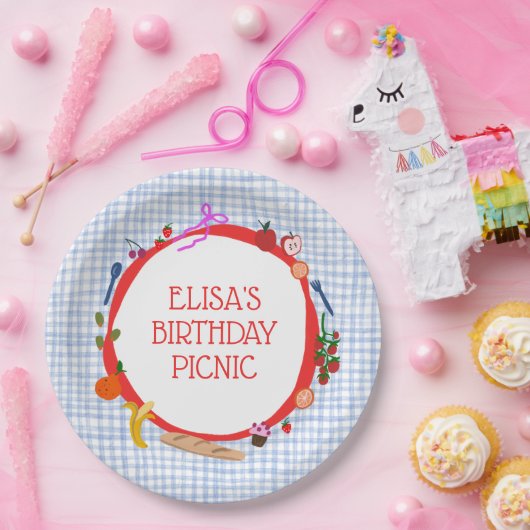Gingham Picnic Modern Cute CUSTOM BIRTHDAY PARTY Papieren Bordje (Feest)