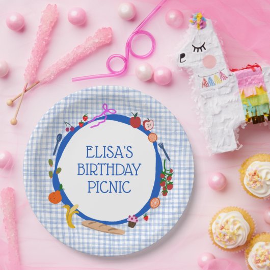 Gingham Picnic Modern Cute CUSTOM BIRTHDAY PARTY Papieren Bordje (Feest)