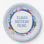 Gingham Picnic Modern Cute CUSTOM BIRTHDAY PARTY Papieren Bordje (Voorkant)