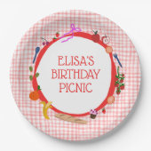 Gingham Picnic Modern Cute CUSTOM BIRTHDAY PARTY Papieren Bordje (Voorkant)