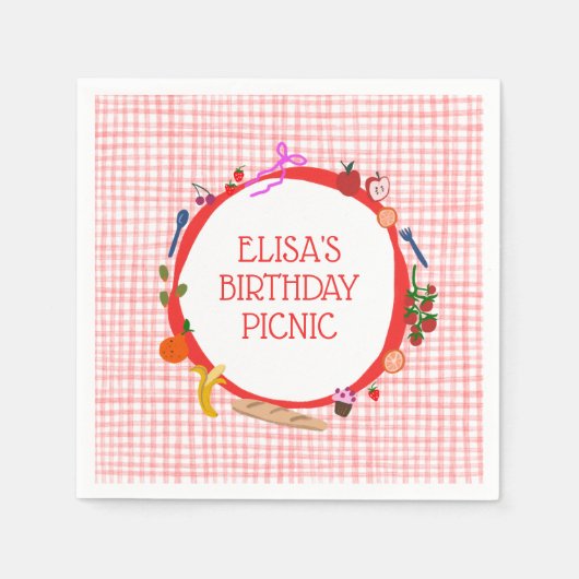 Gingham Picnic Modern Cute CUSTOM BIRTHDAY PARTY Servet (Voorkant)