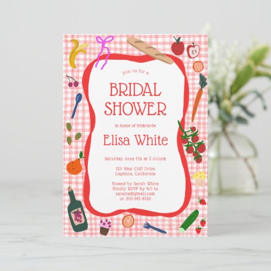 Gingham Picnic Modern Schattige AANGEPAST QR-Vrijg Kaart (Staand voorkant)