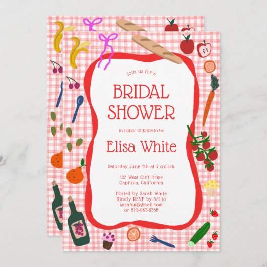 Gingham Picnic Modern Schattige AANGEPAST QR-Vrijg Kaart (Voorkant / Achterkant)