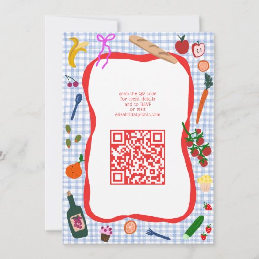 Gingham Picnic Modern Schattige AANGEPAST QR-Vrijg Kaart (Achterkant)
