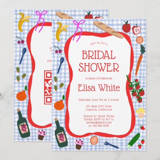 Gingham Picnic Modern Schattige AANGEPAST QR-Vrijg Kaart (Voorkant / Achterkant)