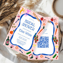 Gingham Picnic Modern Schattige AANGEPAST QR-Vrijg Kaart