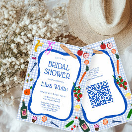 Gingham Picnic Modern Schattige AANGEPAST QR-Vrijg Kaart