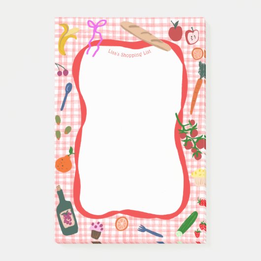 Gingham Picnic Schattigee CUSTOM boodschappenlijst Post-it® Notes (Voorkant)