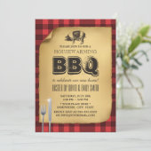 Gingham Pig Roast Housewarming BBQ Kaart (Staand voorkant)