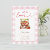 Gingham Pink Berry verliefd op baby shower Kaart (Staand voorkant)
