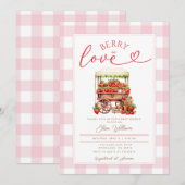 Gingham Pink Berry verliefd op baby shower Kaart (Voorkant / Achterkant)